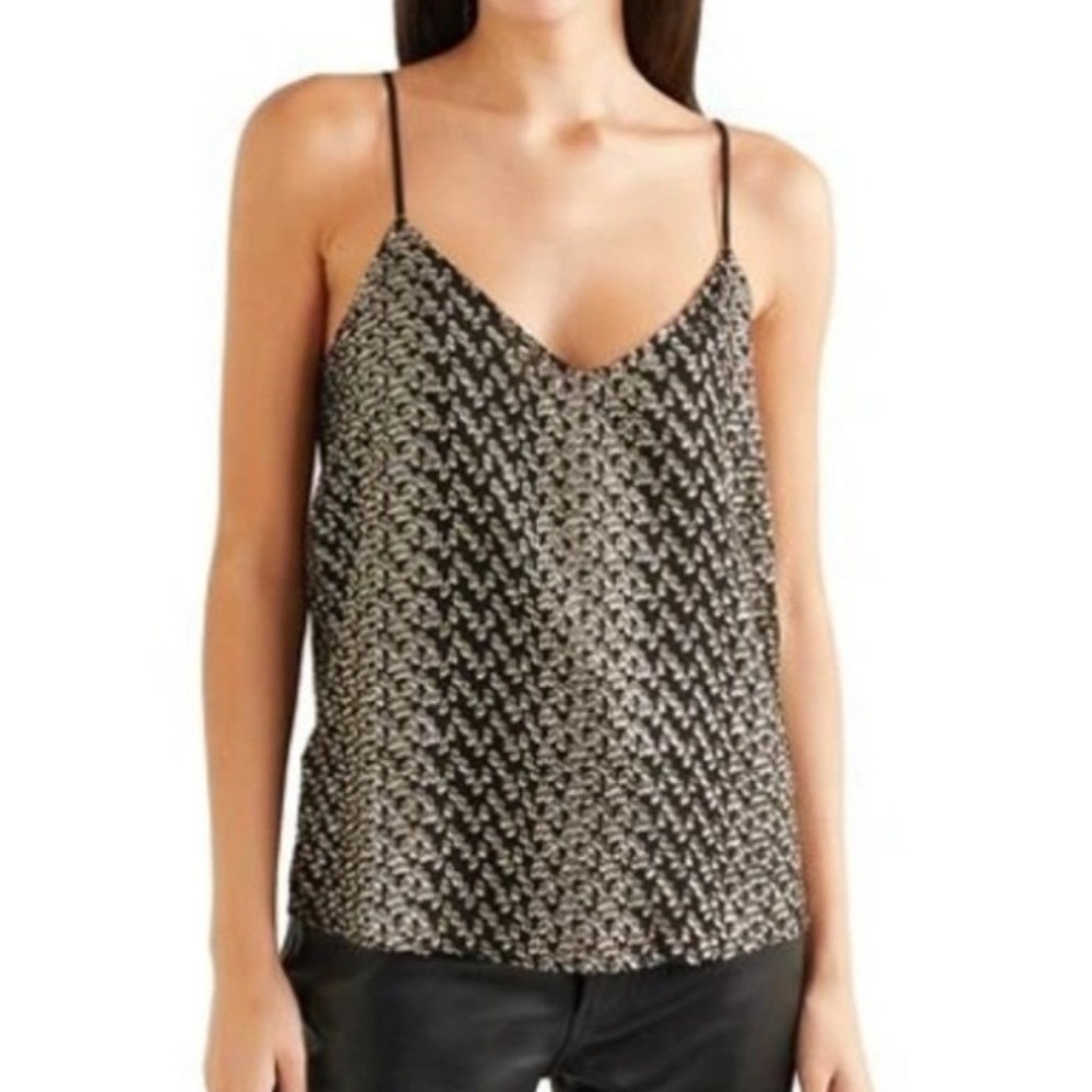 Equipment Cami Small Black Gold Metallic Silk Blend V-Neck Tank Party Evening